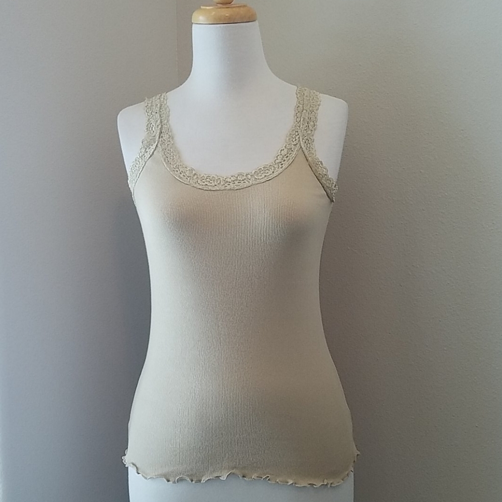 Lena Tan Lace Trim Tank Top